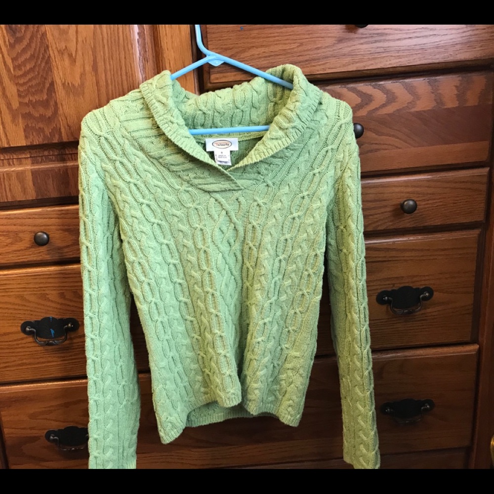 Talbots green cowl neck cable sweater